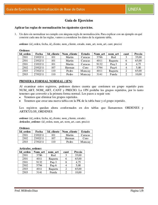 Ejercicios Resueltos De Normalizacion De Base De Datos Pdf
